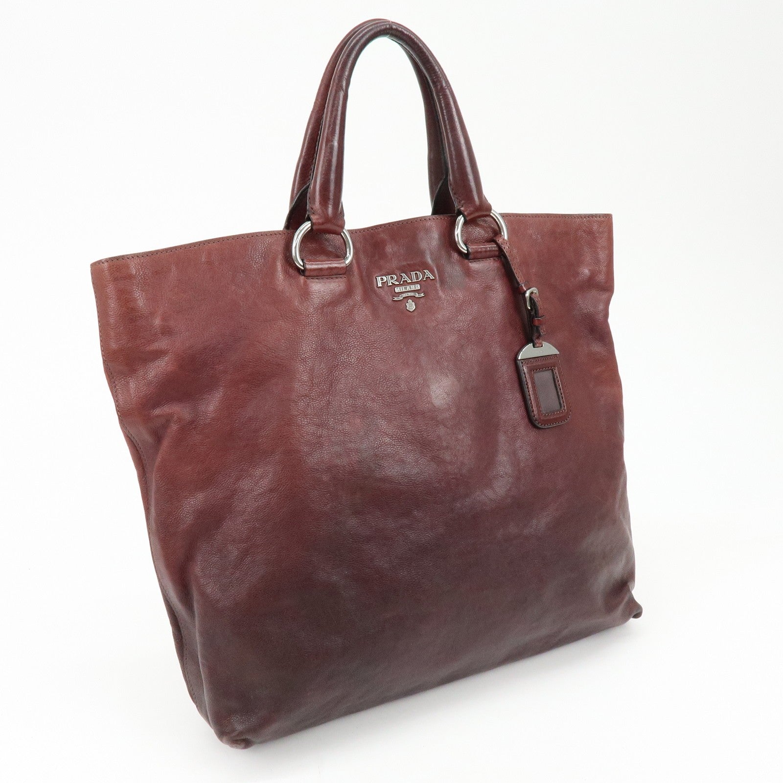 Prada Triangle Logo Tote Bag - Bordeaux, Leather