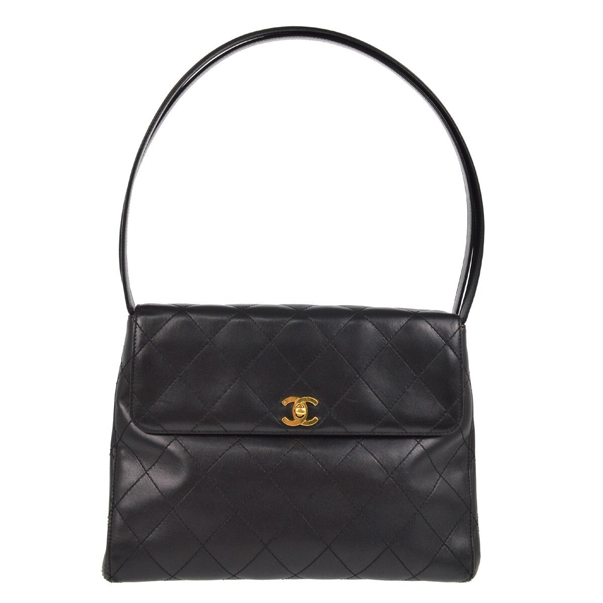 Chanel Straight Flap Shoulder Bag - Black, Lambskin