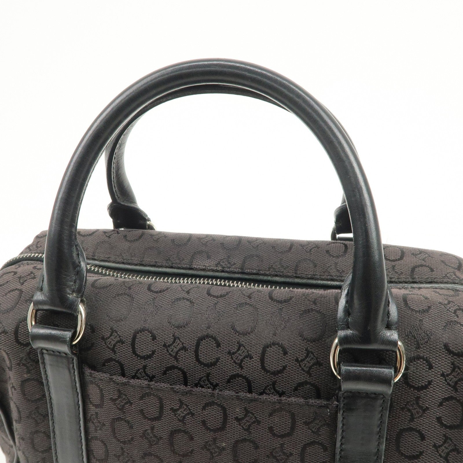 Celine C Macadam Boston Hand Bag - Black, Canvas, Leather 