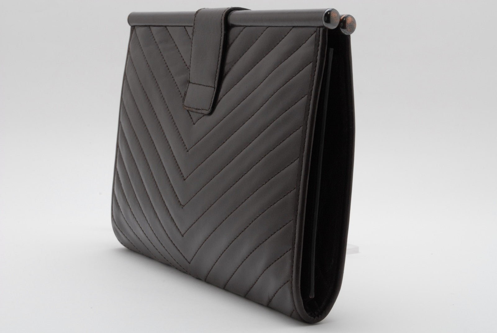 Saint Laurent Chevron Quilted Clutch Bag - Dark Brown, Leather
