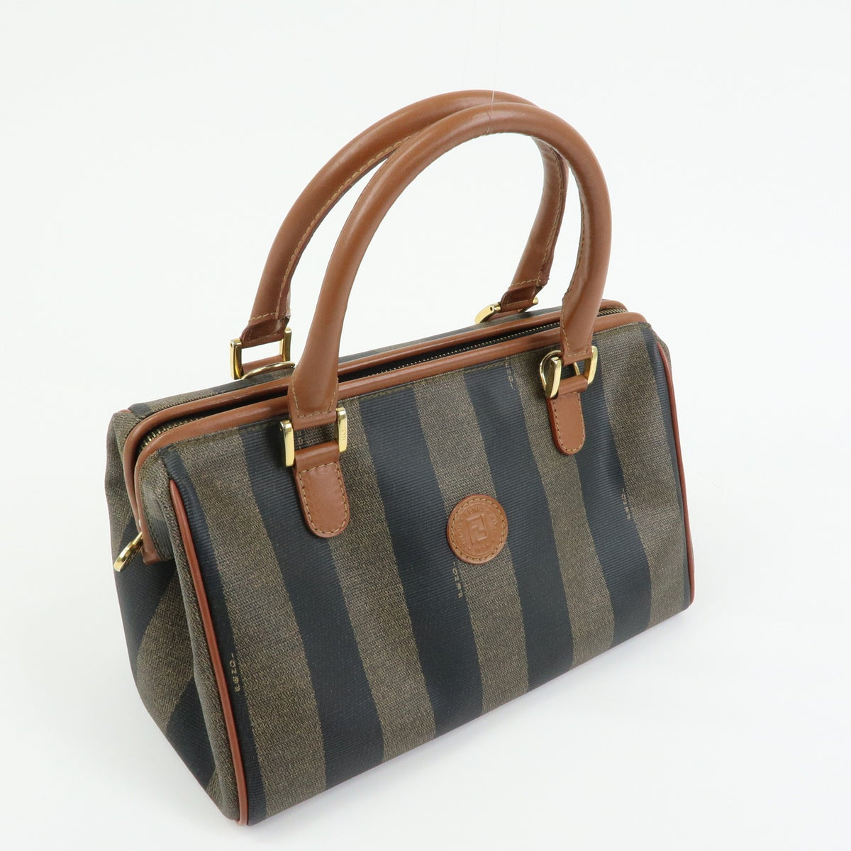 Fendi Pequin Boston Bag - Brown Beige Black, PVC Leather