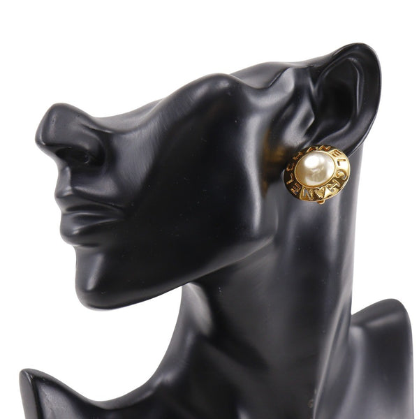 Chanel Round Logo Earring - Gold, Plated Gold/Fake Pearl 
