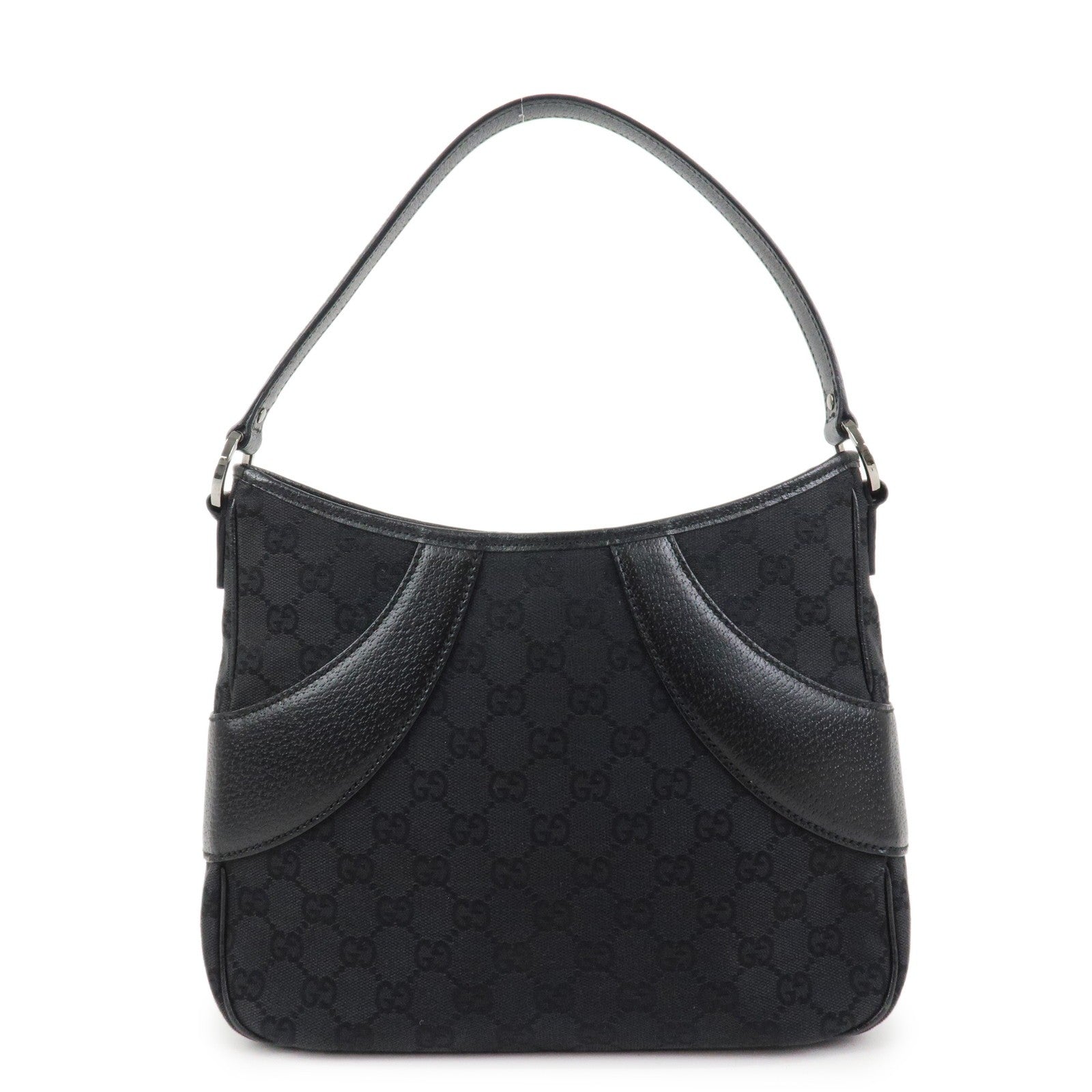 Gucci 113012 Shoulder Bag - Black, GG Canvas, Leather
