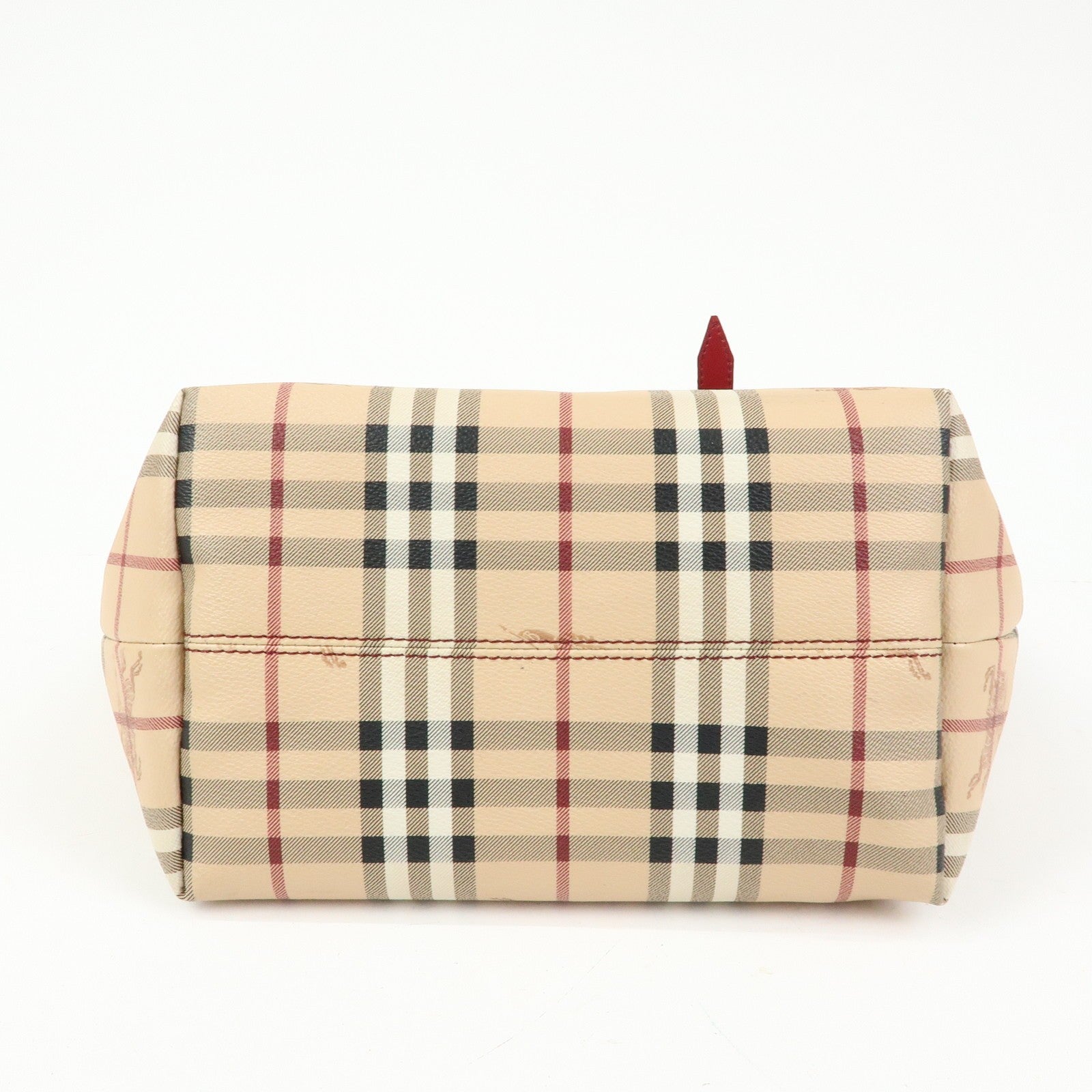 Burberry Nova Plaid Tote Bag - Beige, Red, PVC Leather 