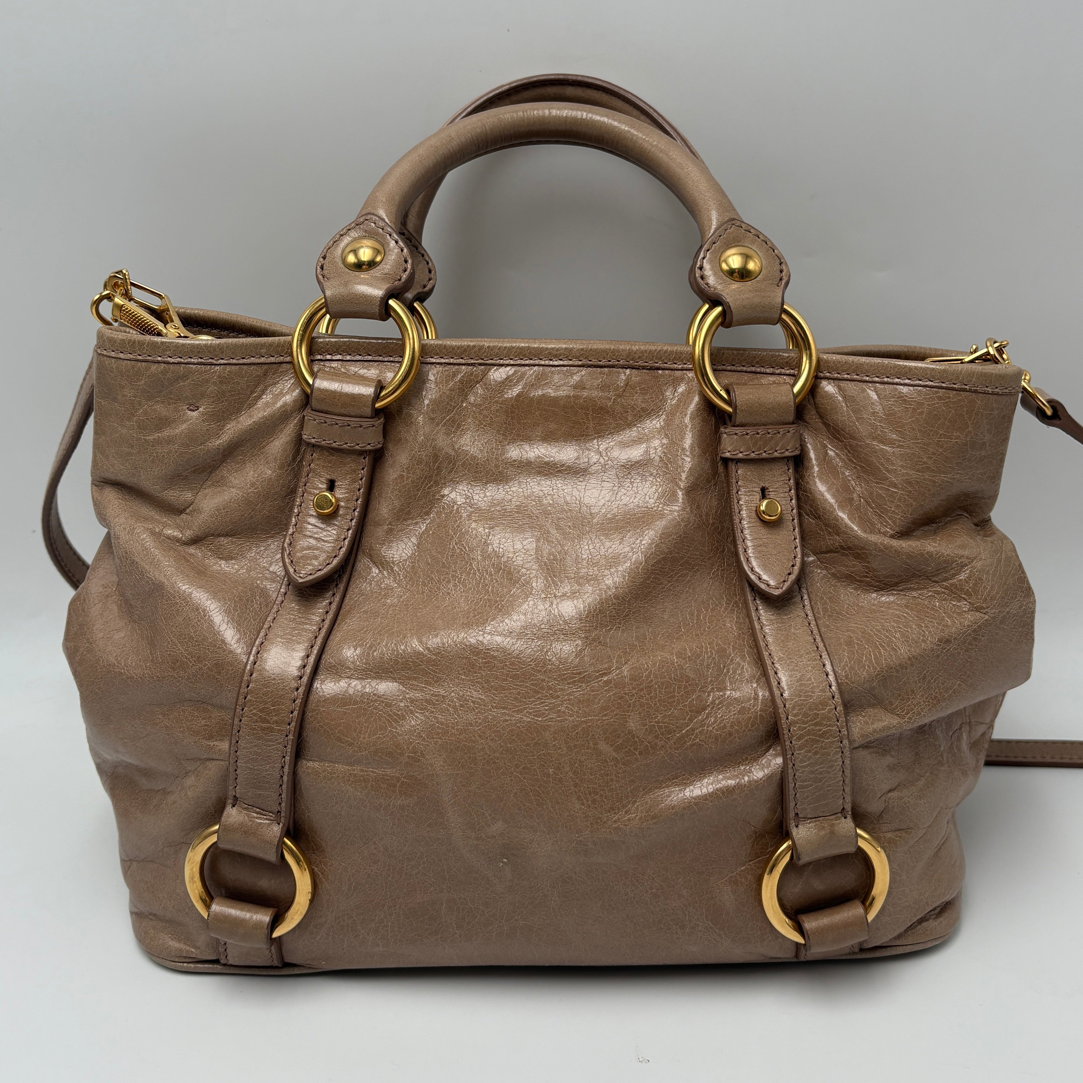 Miu Miu Leather Brown Gathered Handle Shoulder Bag
