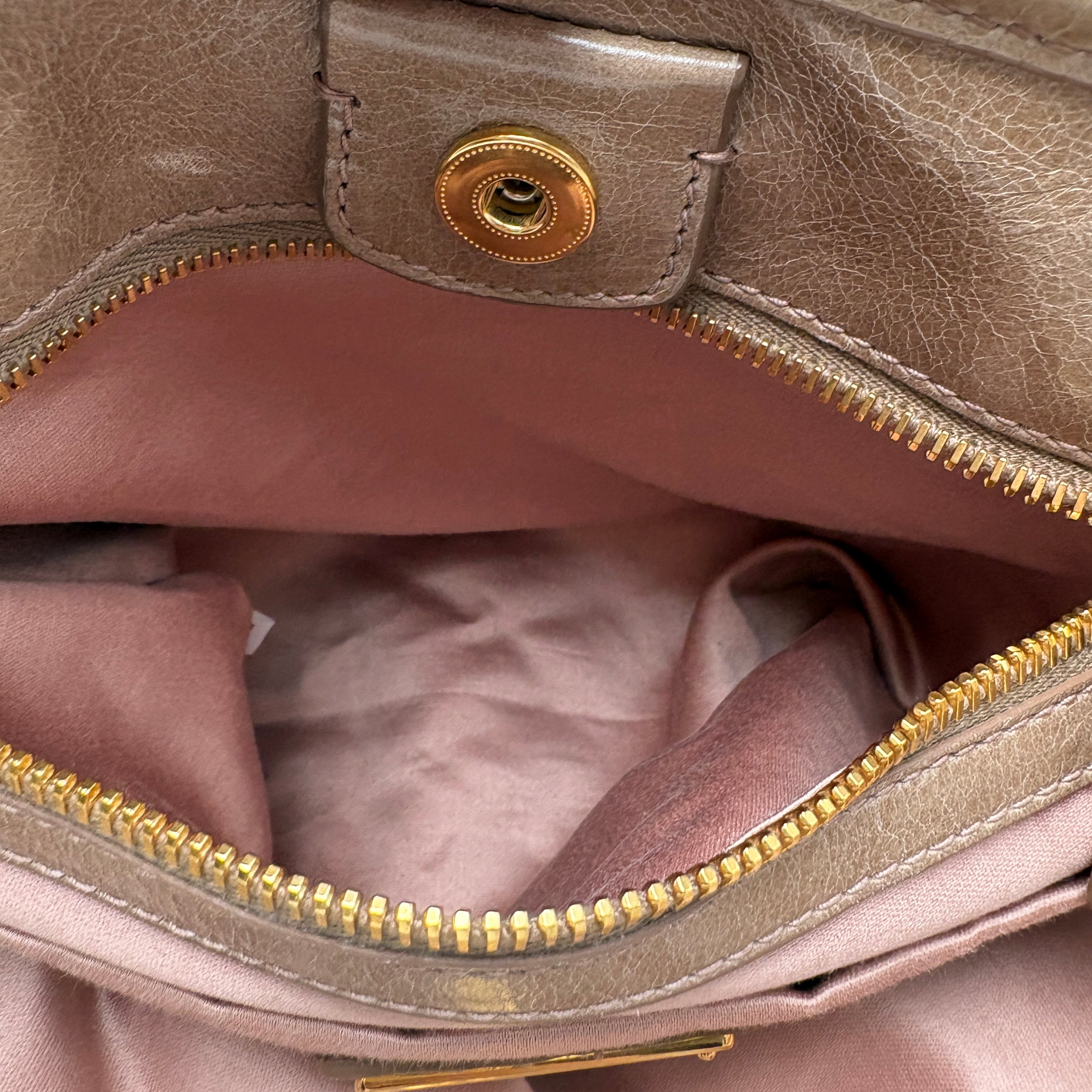 Miu Miu Leather Brown Gathered Handle Shoulder Bag