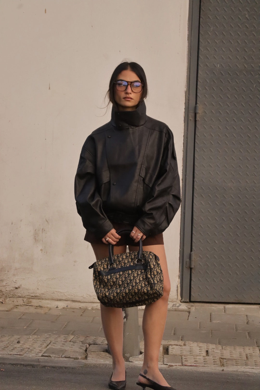 Christian Dior Trotter Boston Hand Bag - Beige Navy, Leather