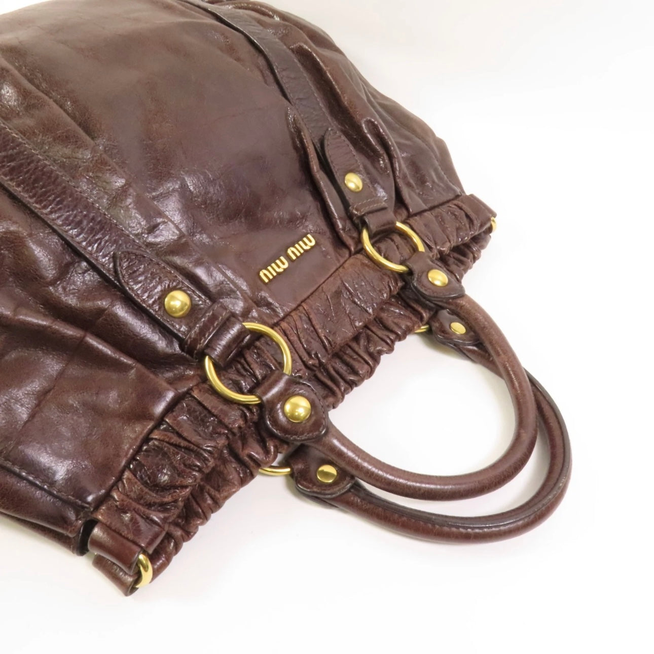 Miu Miu GHW Vitello Lux Handbag Calfskin Leather Brown
