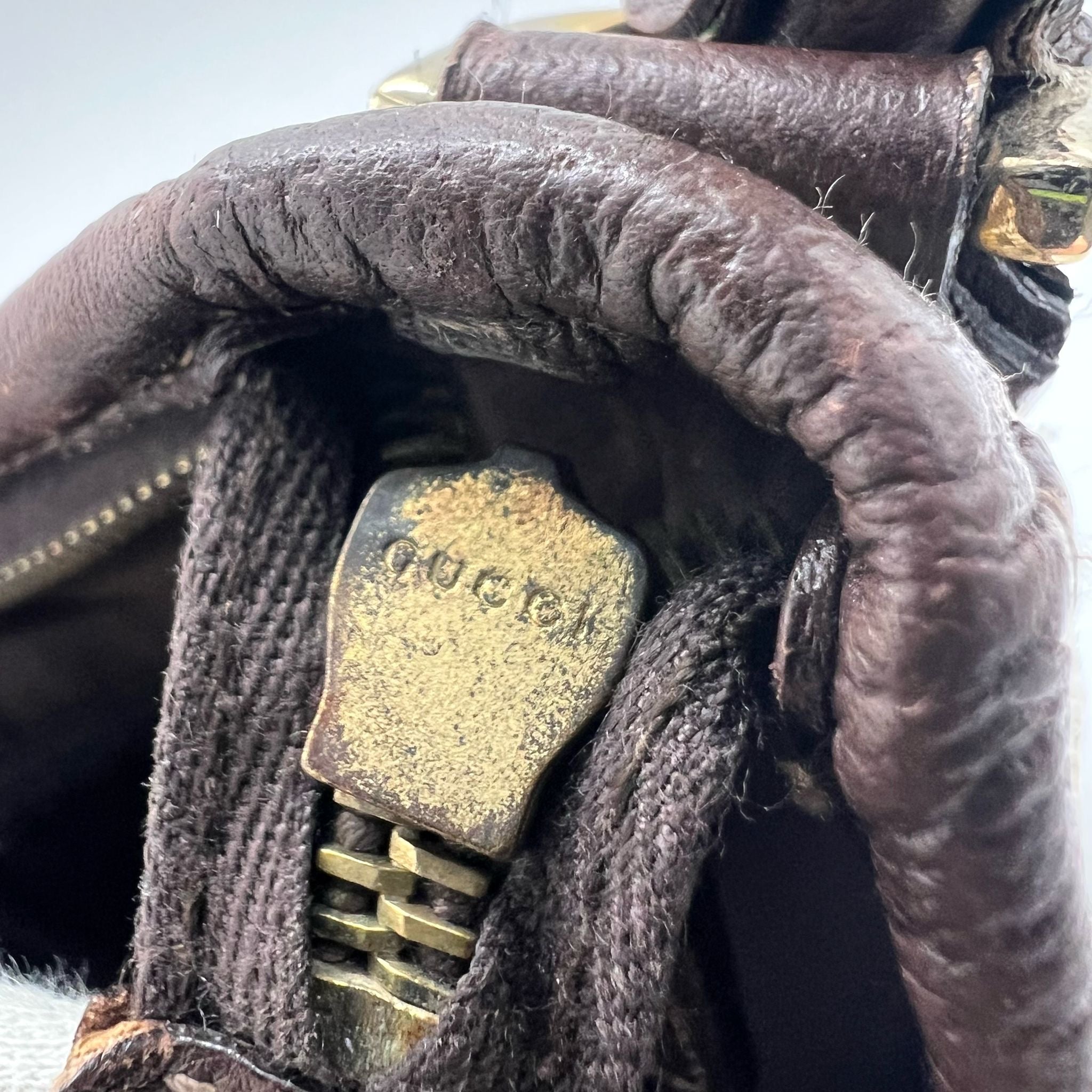 GUCCI ABBEY GG CANVAS LEATHER SHOULDER BAG