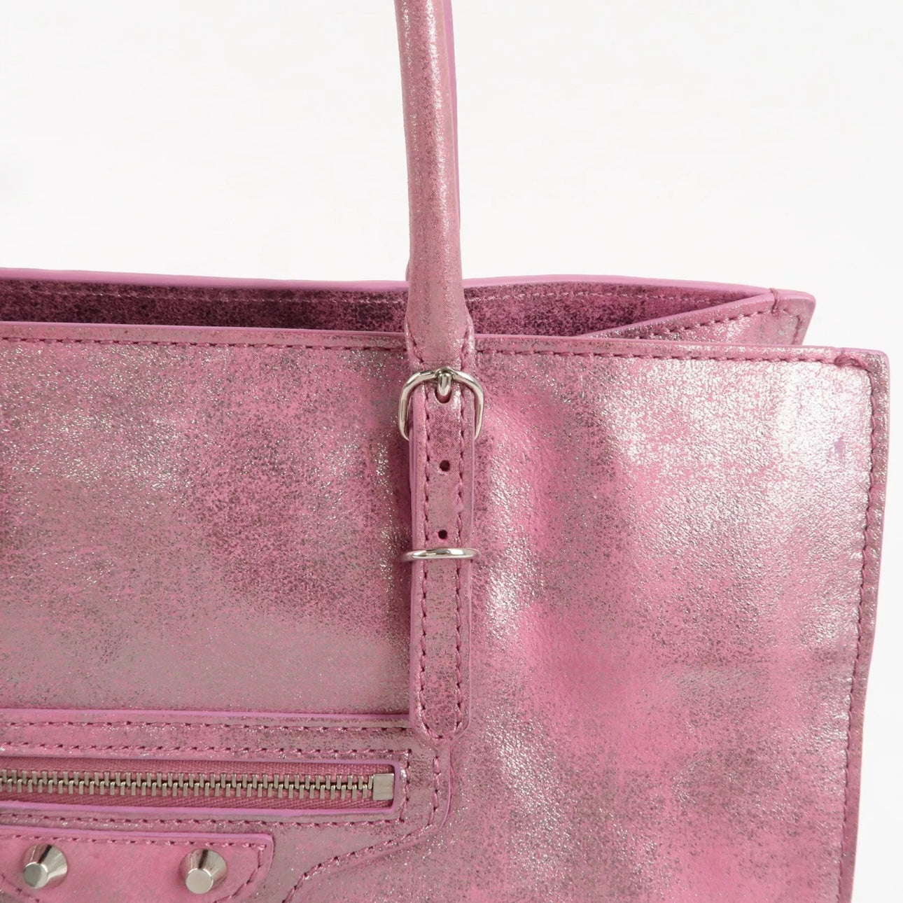 The Paper Leather Tote Bag Metallic Pink