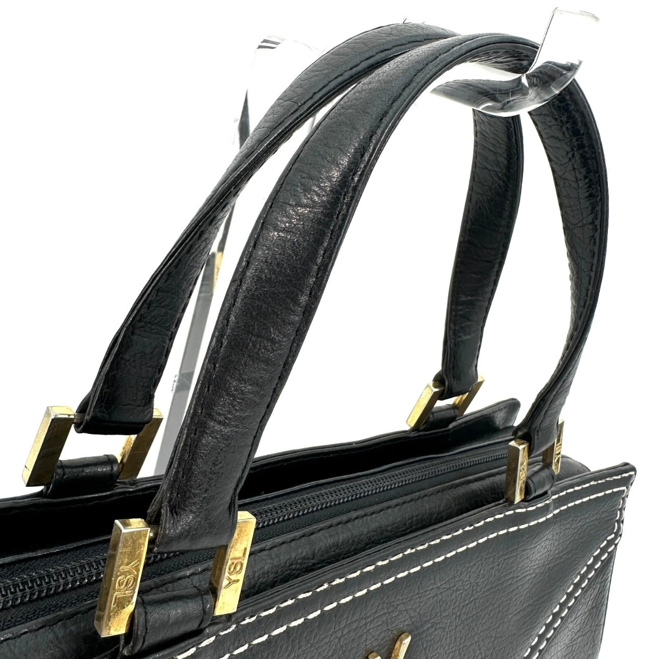 Yves Saint Laurent Hand Tote Stitch Bag Leather Black Vintage