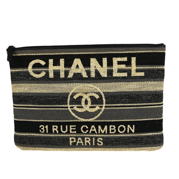 Chanel Deauville Clutch Bag - Black Beige, Canvas
