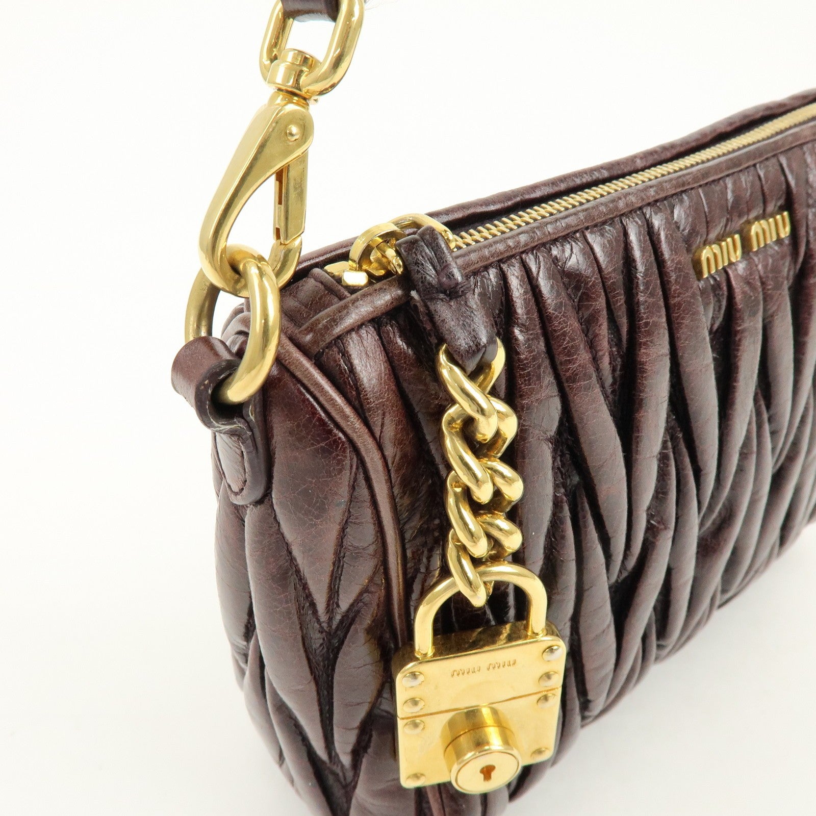 Miu Miu Matelasse Gathered Hand Bag - Brown, Leather