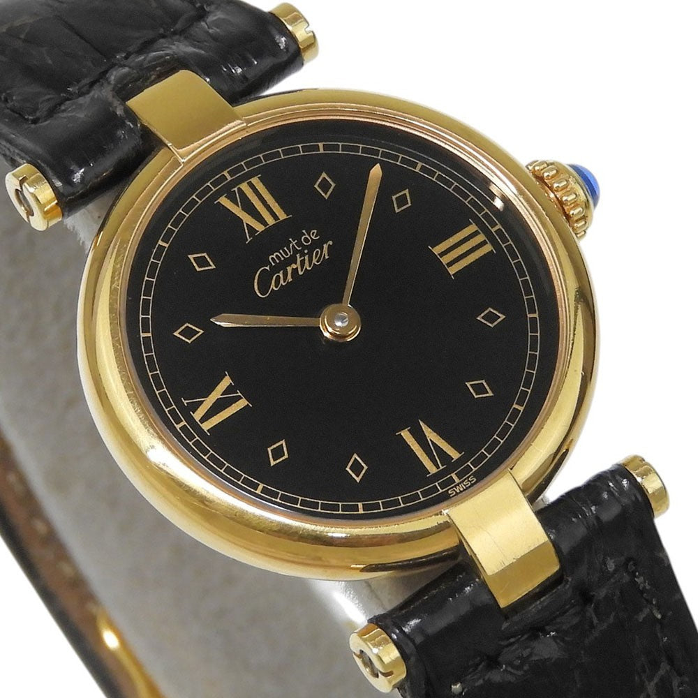 CARTIER Must Vendome SM Watch - Black, Plated Gold