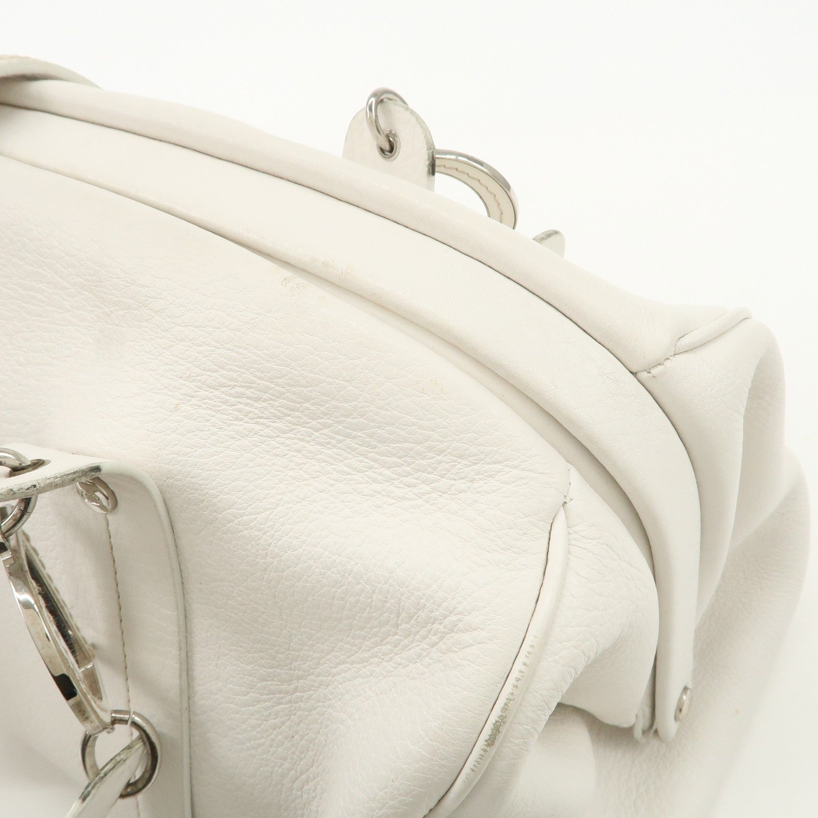 Christian Dior Logo Hand Bag - White, Leather