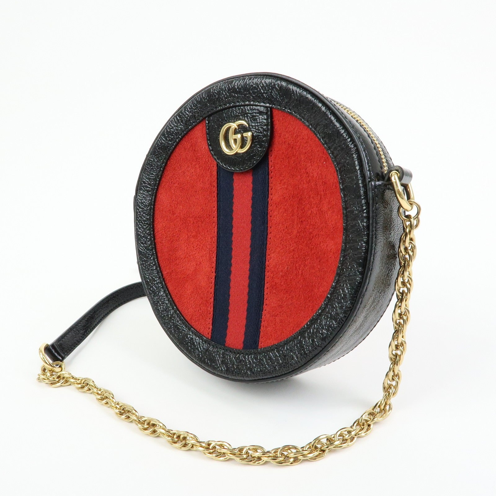 Gucci Shoulder Bag - Red, Black, Suede, Patent Leather