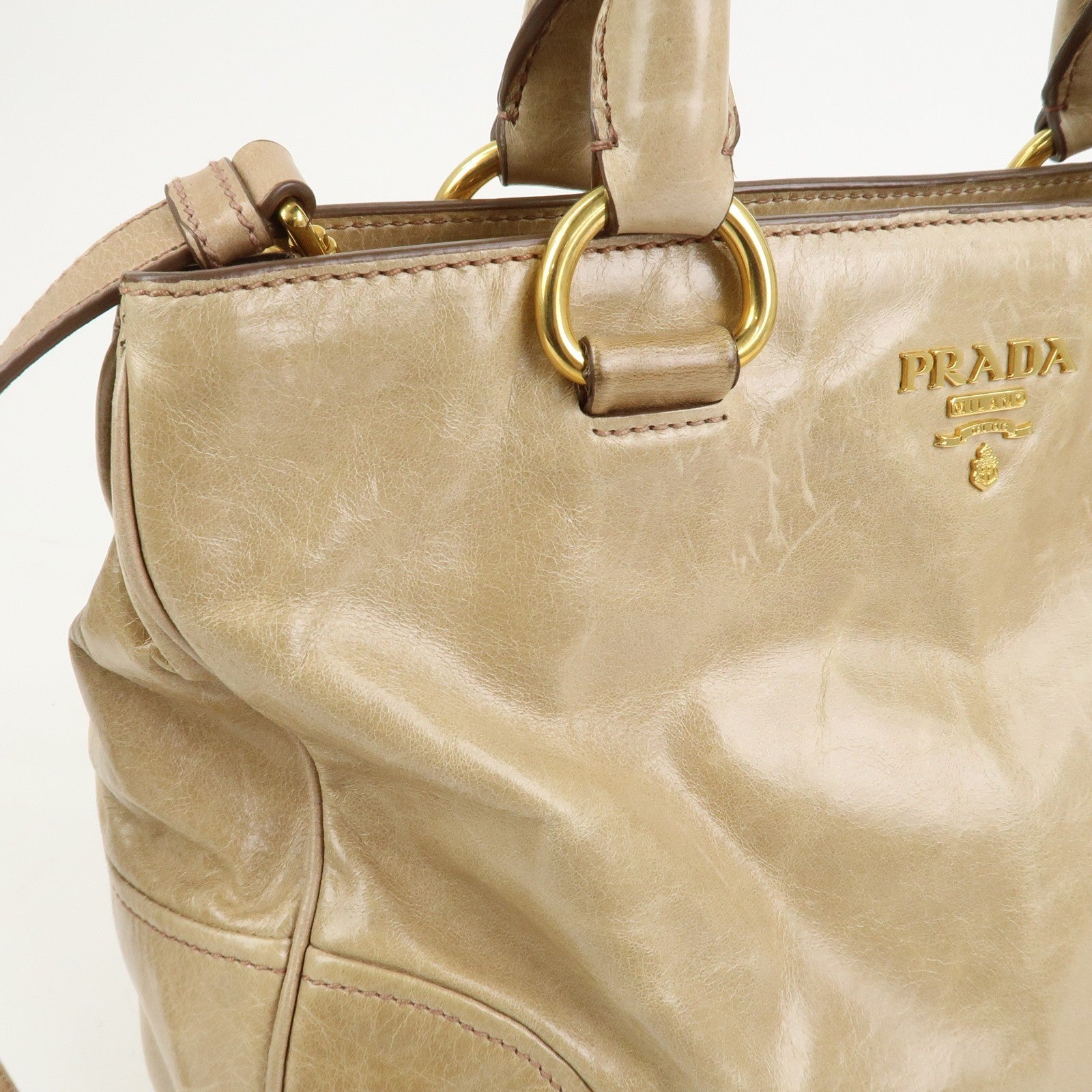 Prada 2Way Bag Hand Bag - Beige, Leather