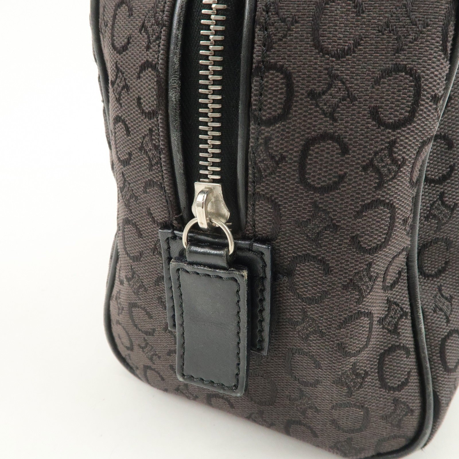 Celine C Macadam Boston Hand Bag - Black, Canvas, Leather 
