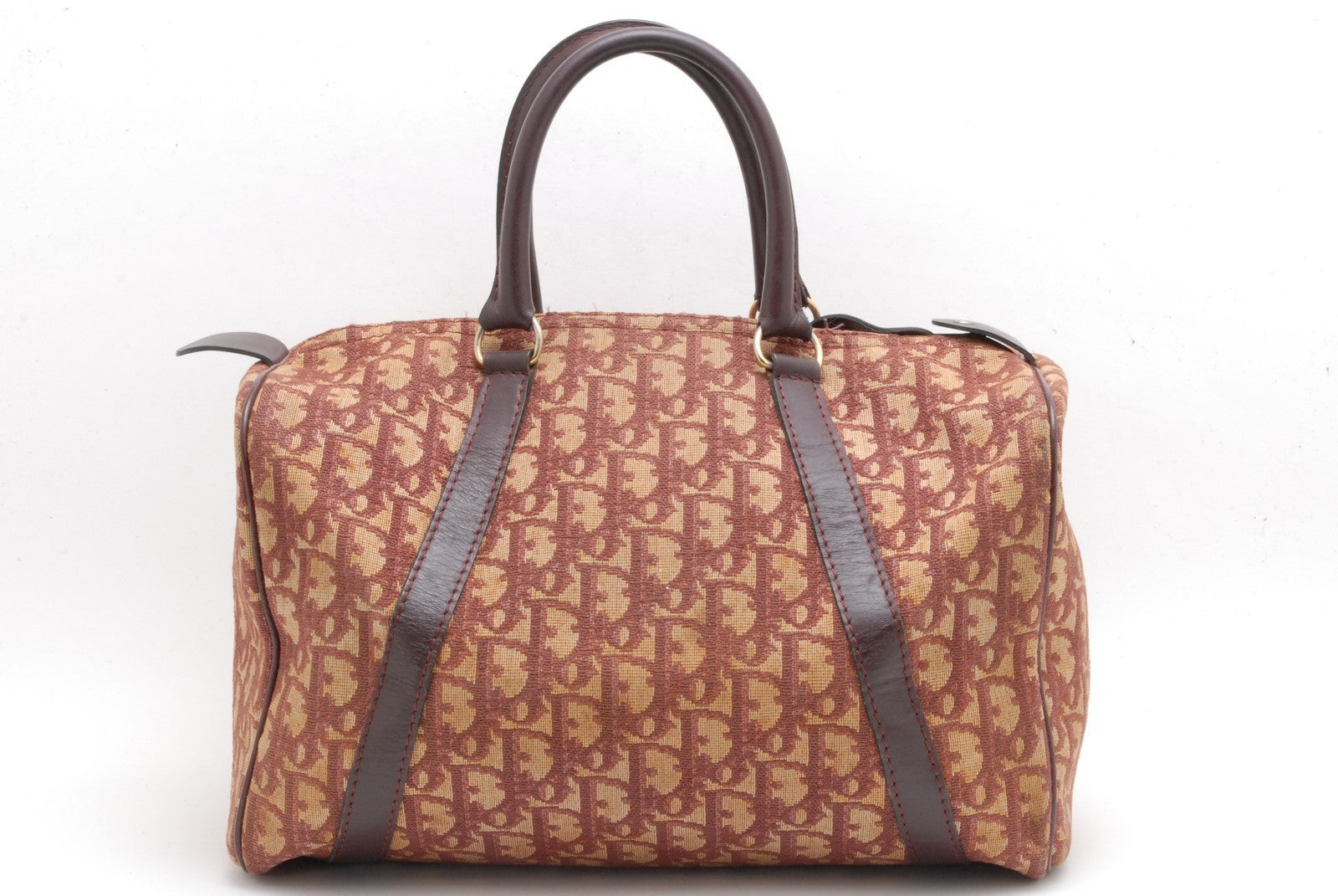 Christian Dior Trotter Boston Hand Bag - Burgundy Red, Canvas