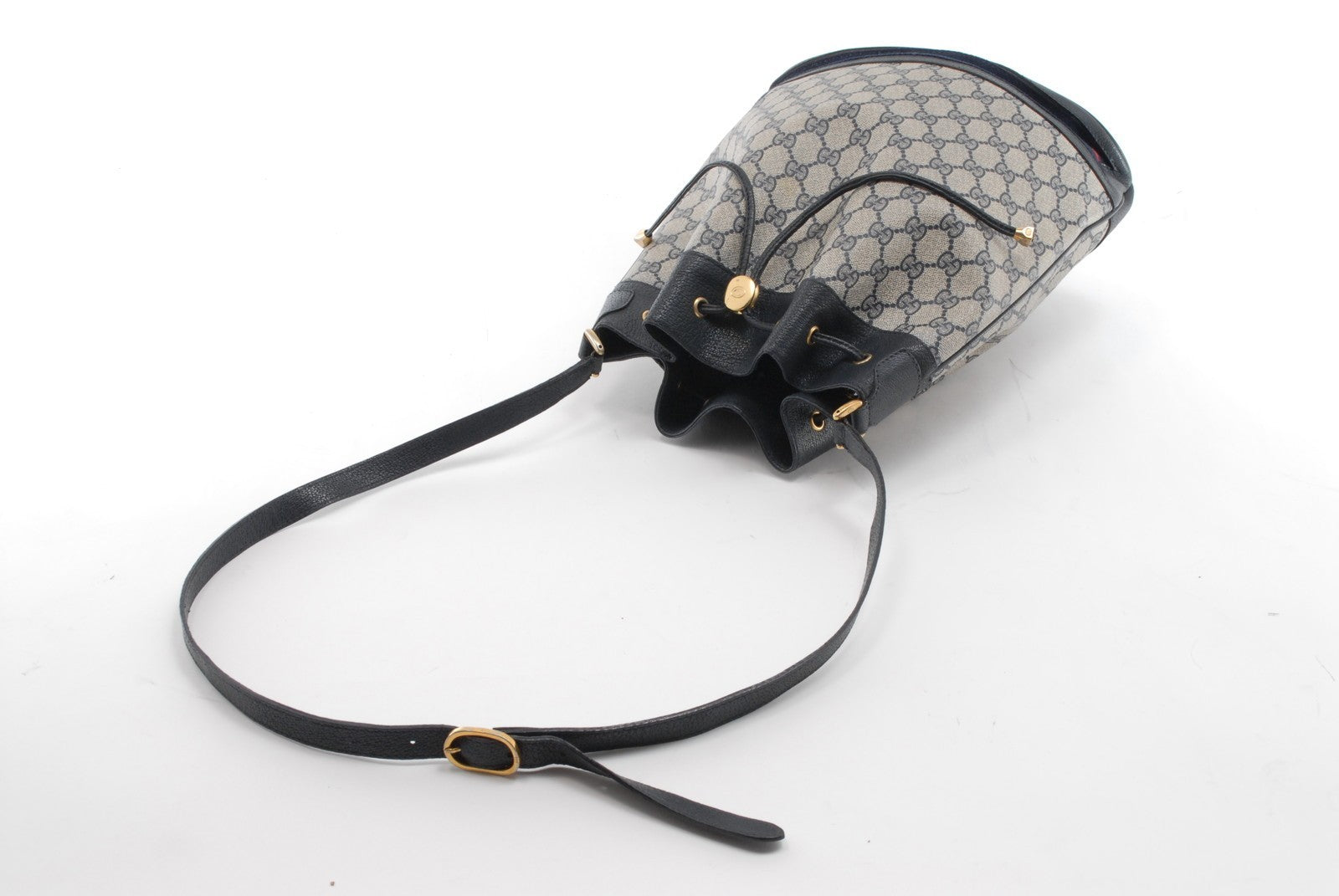 Gucci Vintage GG Sherry Line Drawstring Shoulder Bag - Navy, PVC Leather