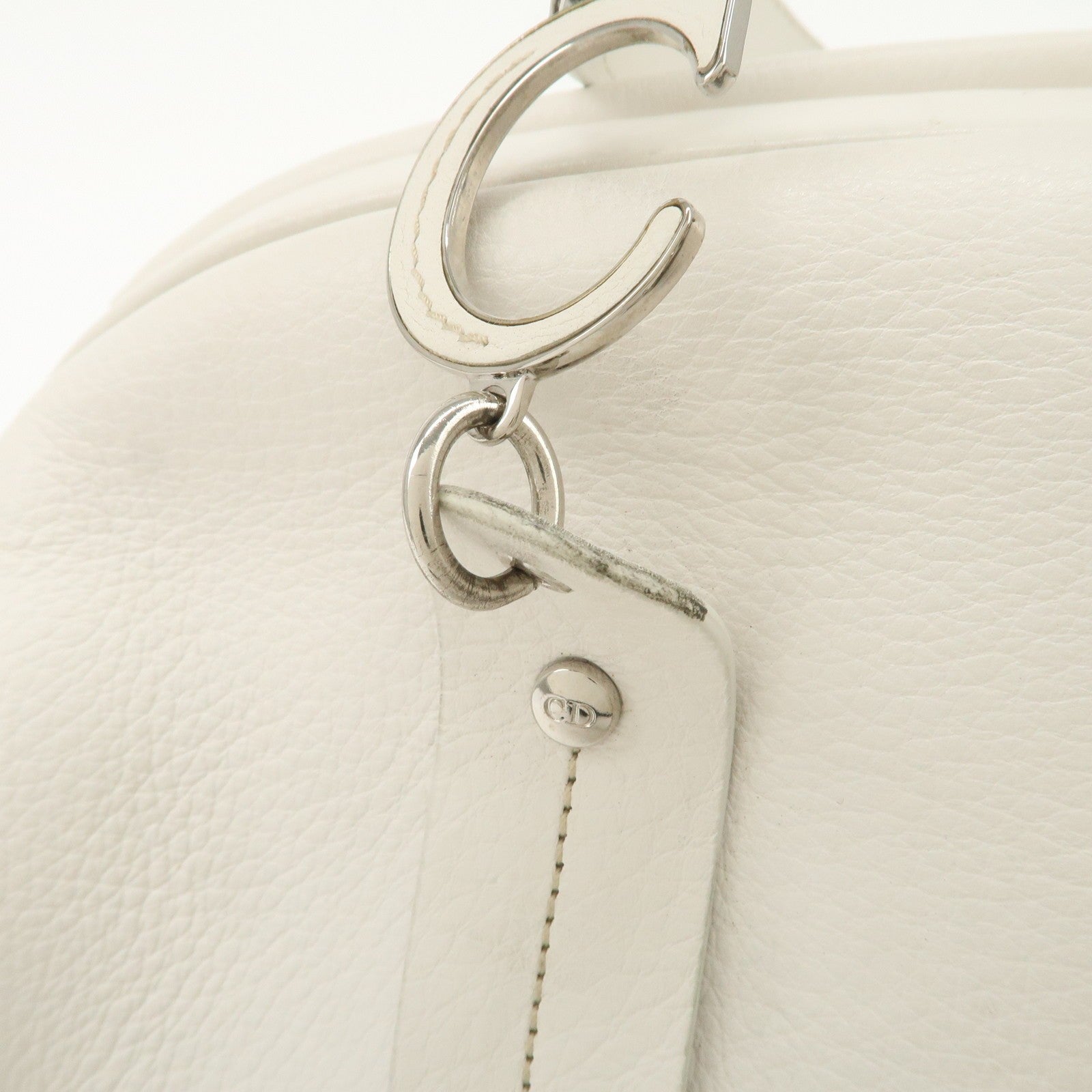 Christian Dior Logo Hand Bag - White, Leather