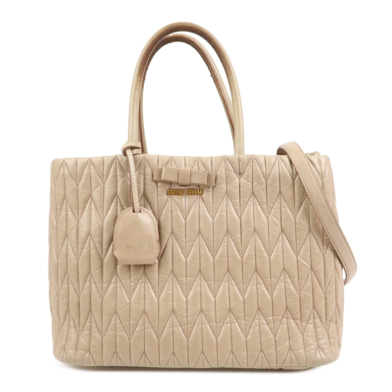 Miu Miu Leather Ribbon 2Way Shoulder Bag Beige, Leather