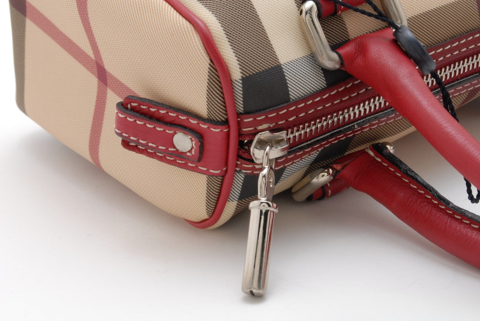 Burberry Nova Check Handbag - Red, Leather