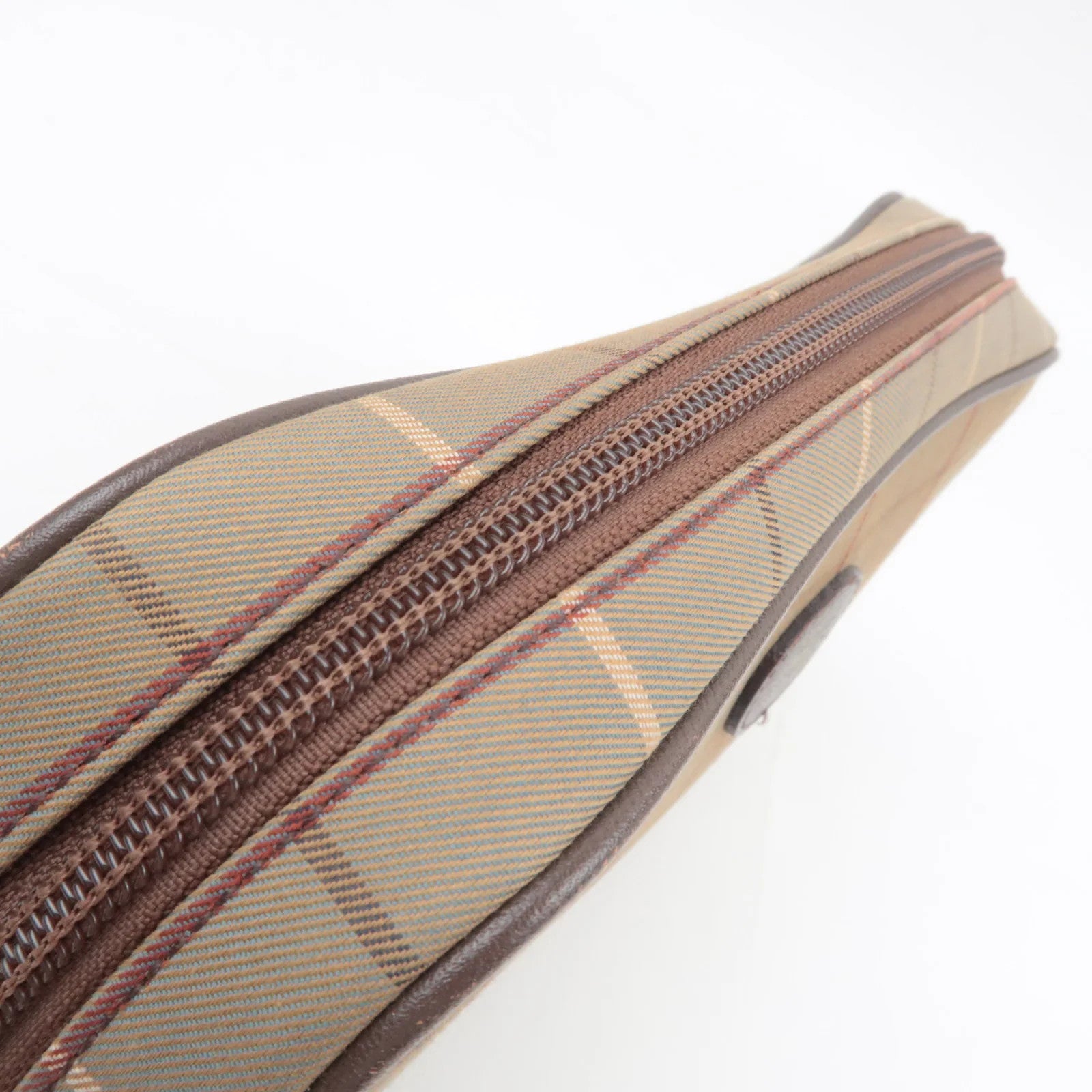 Burberry BURBERRY burberrys Plaid Canvas Leather Clutch Bag - Khaki, Brown, Canvas, Leather