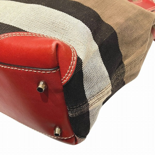 Burberry Tote Bag Shoulder Bag - Brown x Red, Canvas x Leather
