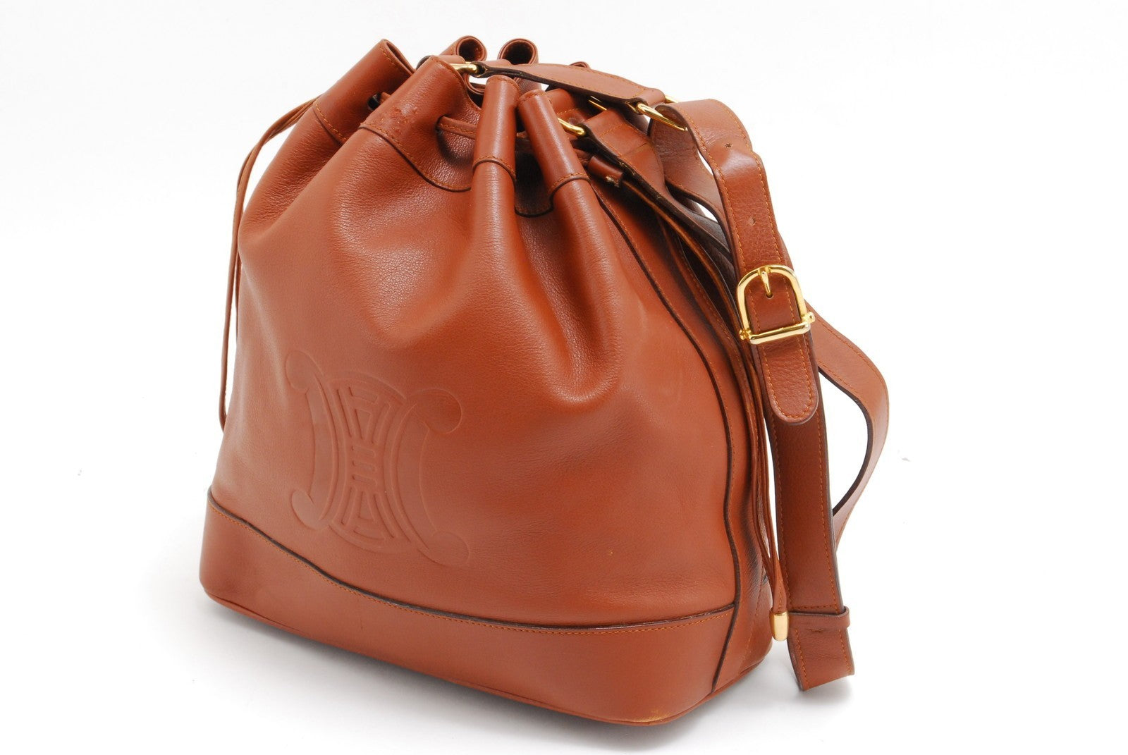 Celine Large Logo Drawstring Shoulder Bucket Bag - Brown, Leather