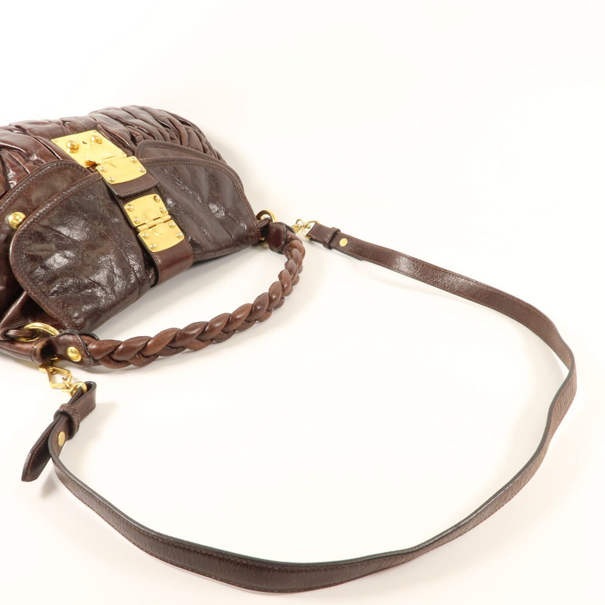Miu Miu GHW 2 Way Shoulder Bag - Brown, Calfskin Leather