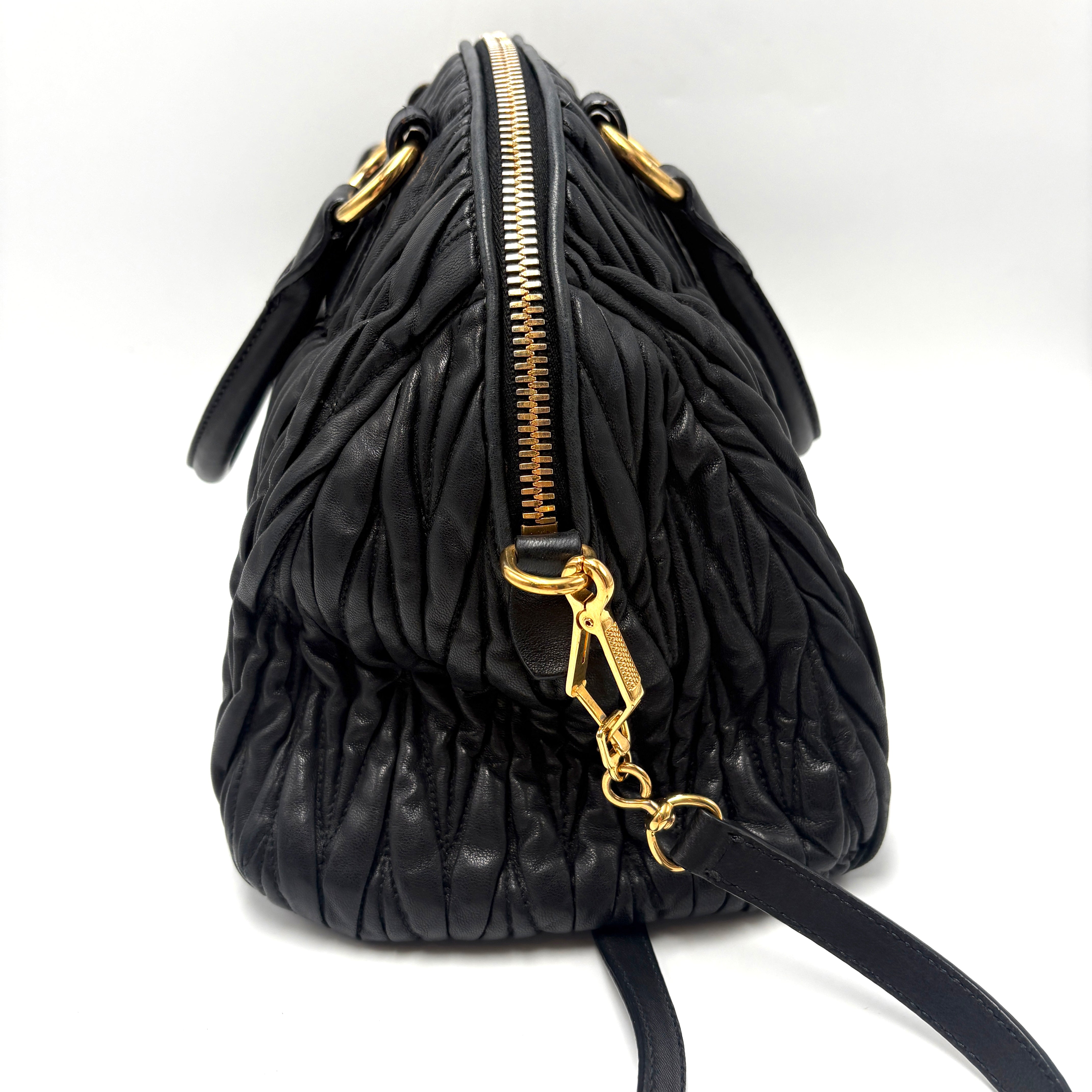 Miu Miu Matelassé Lambskin Leather Double Handle Handbag Black