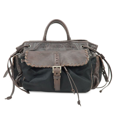 Prada Hand Bag Tote Bag - Brown, Black, Leather, Nylon