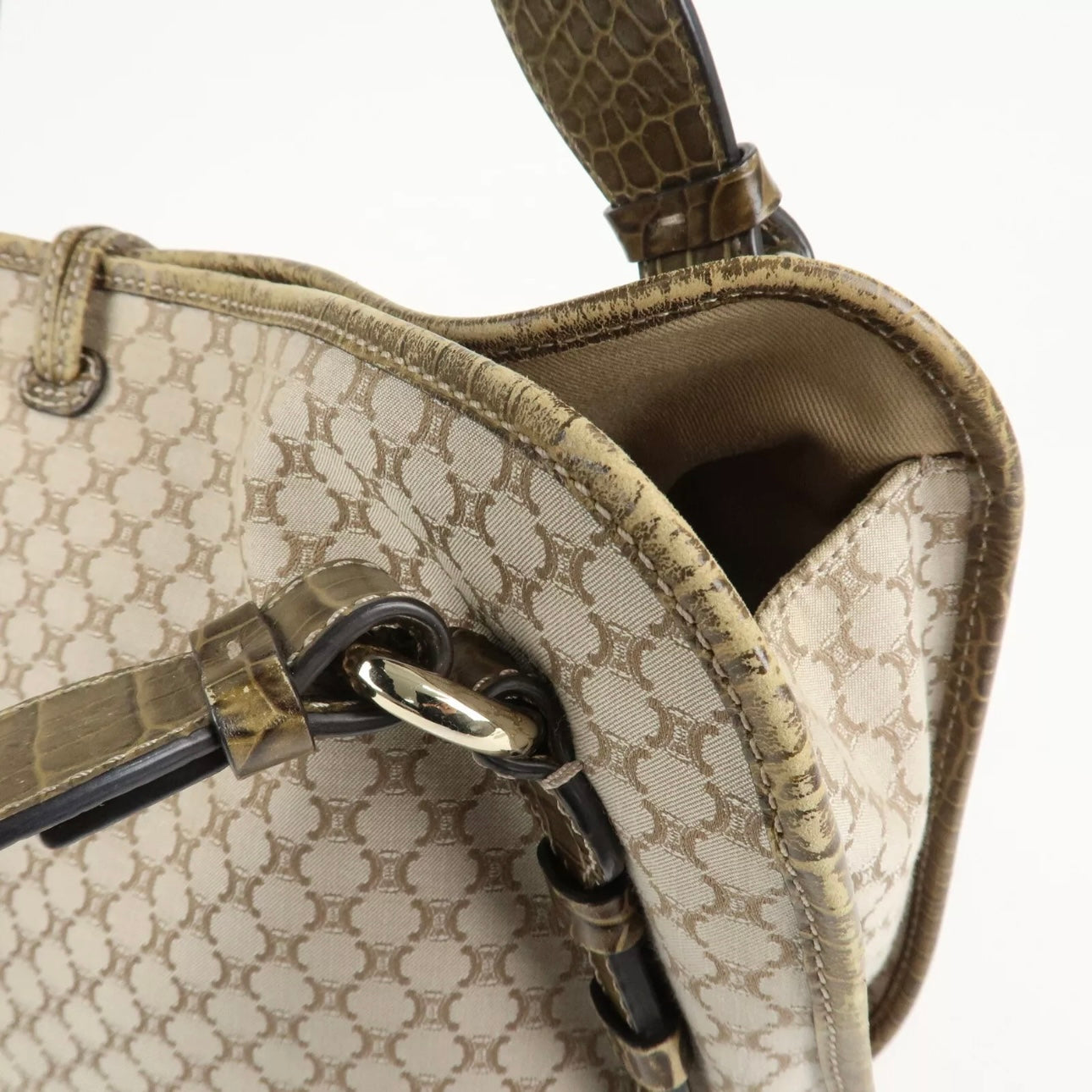CELINE Macadam Bitter Sweet Canvas Leather Tote Bag - Beige Khaki, Canvas, Leather