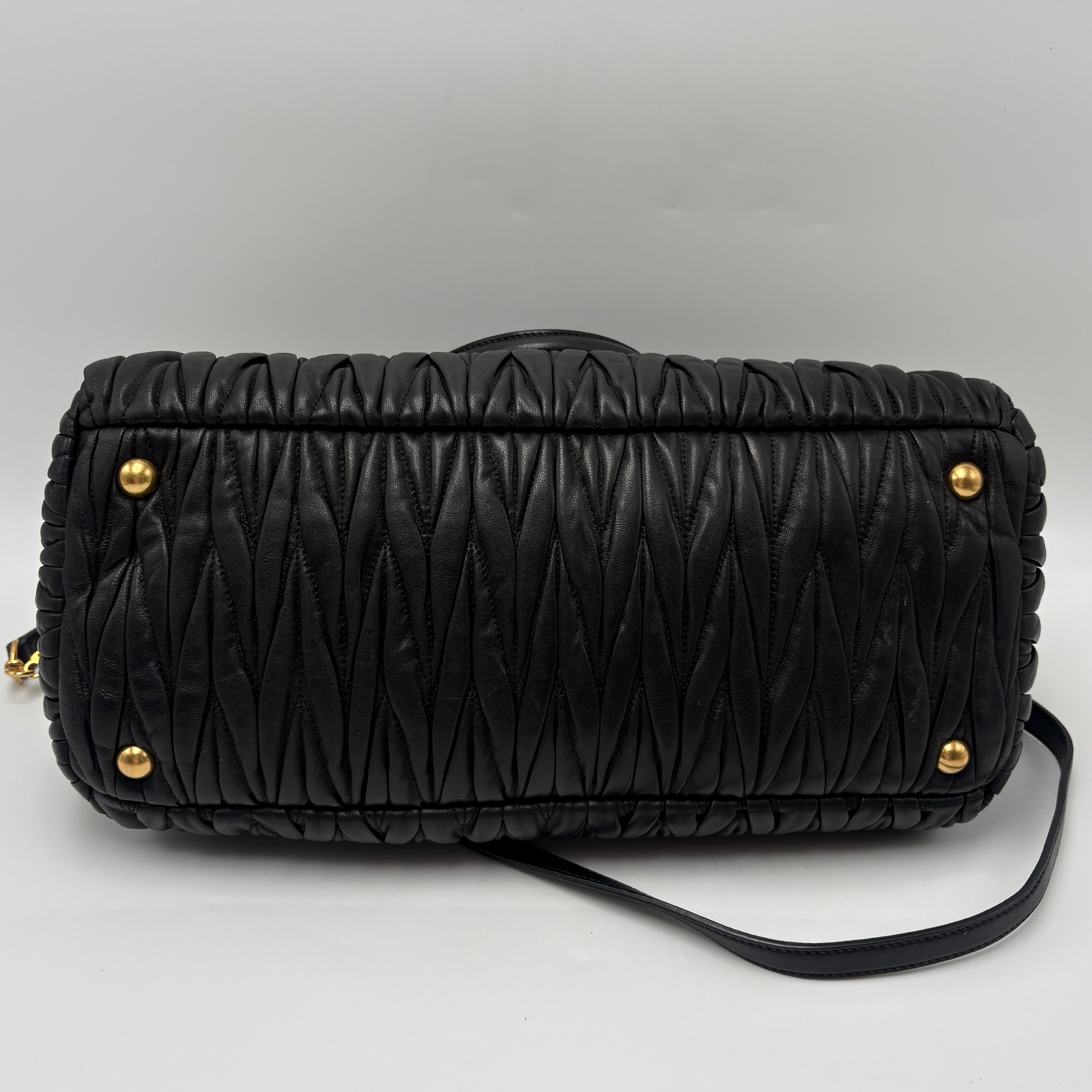 Miu Miu Matelassé Lambskin Leather Double Handle Handbag Black