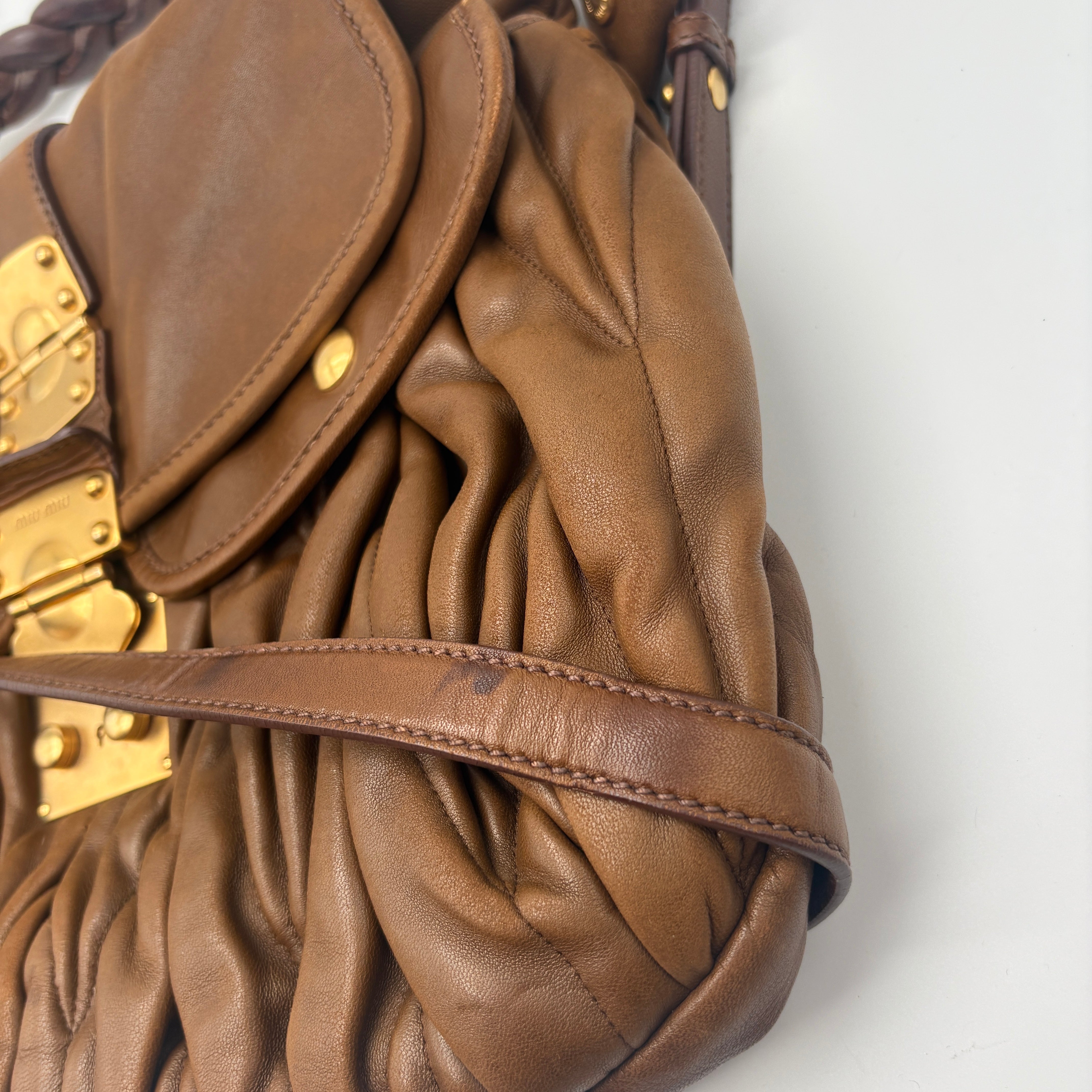Miu Miu GHW 2 Way Shoulder Bag Leather Brown