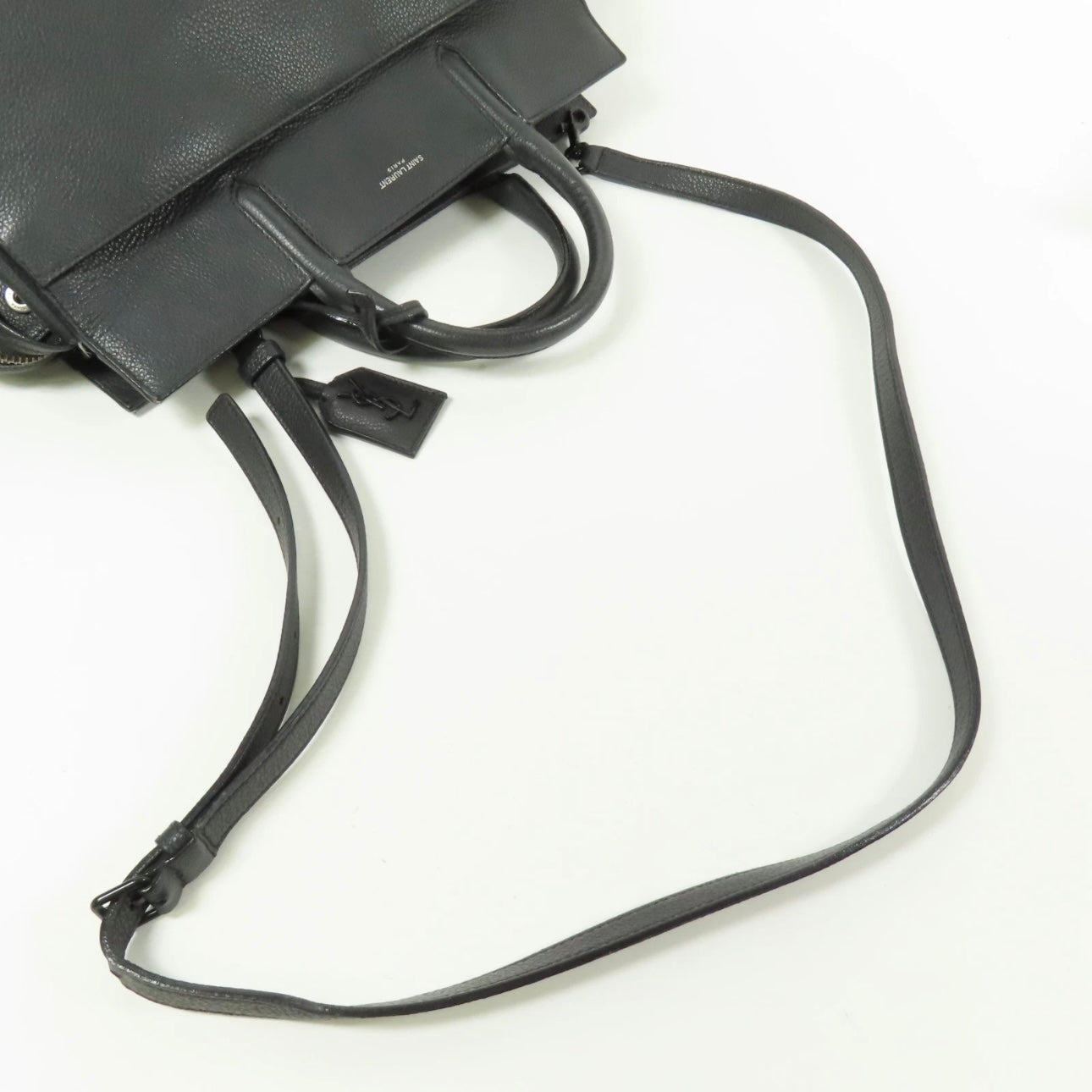 SAINT LAURENT YSL Cabas Rive Gauche 2way Shoulder Bag Calfskin Leather Black