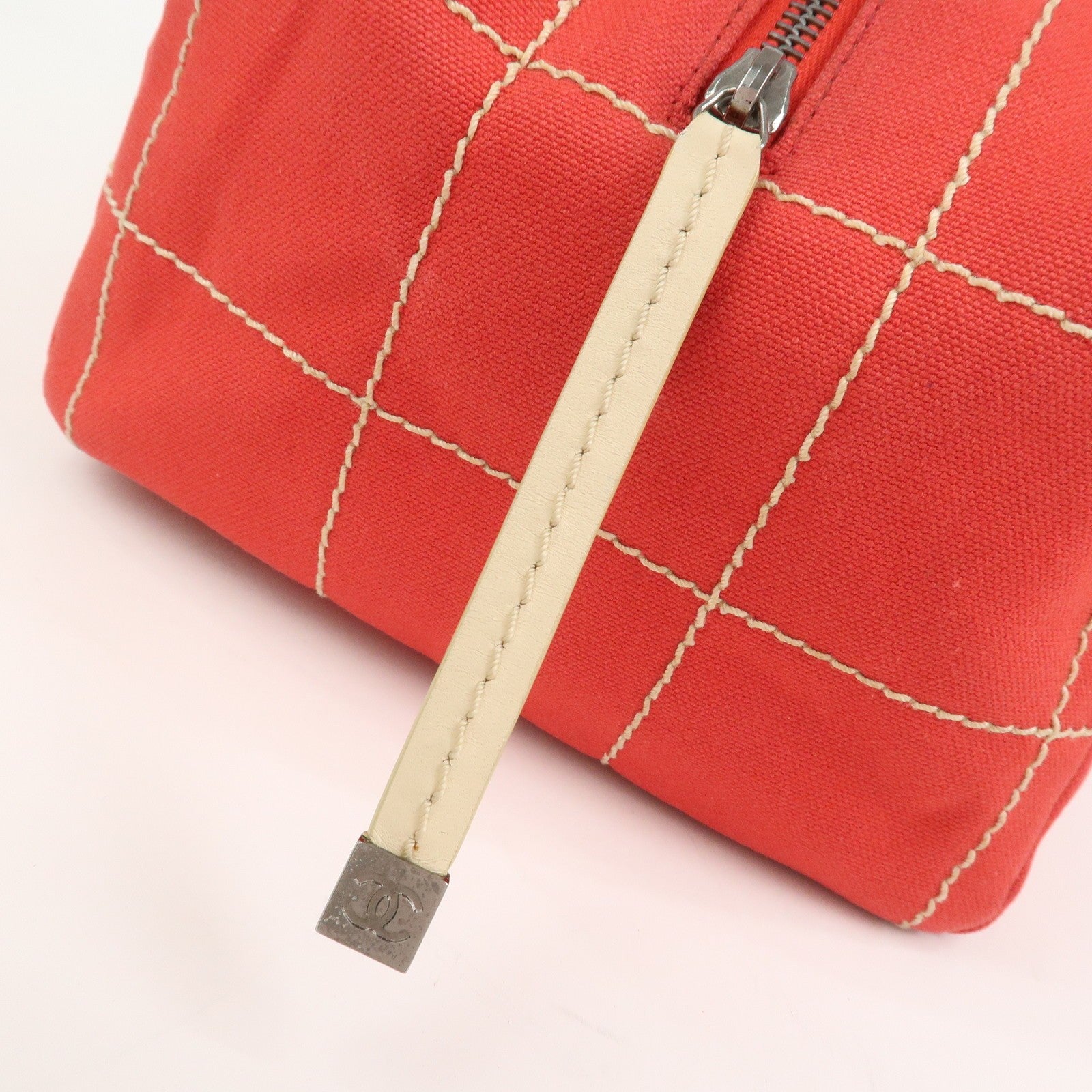 Chanel Chocolate Bar COCO Mark Hand Bag - Red, Canvas Leather