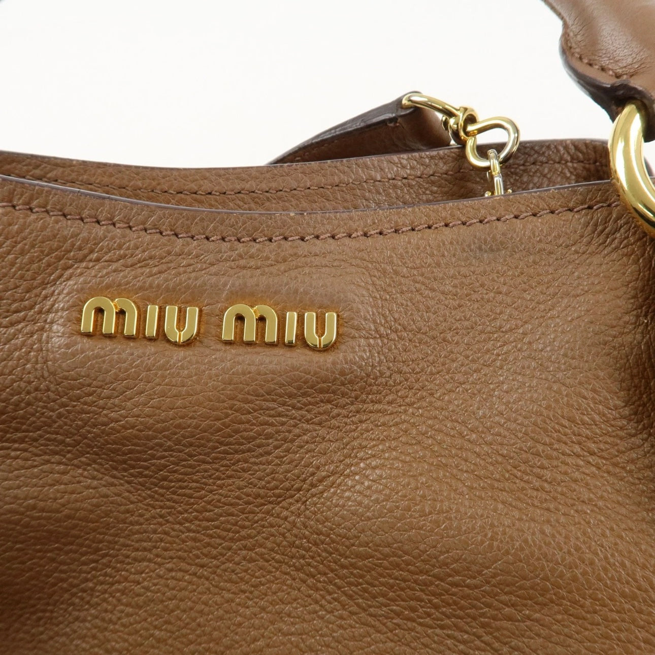 MIU MIU Vitello Phenix Leather Shoulder& Hand Bag Brown