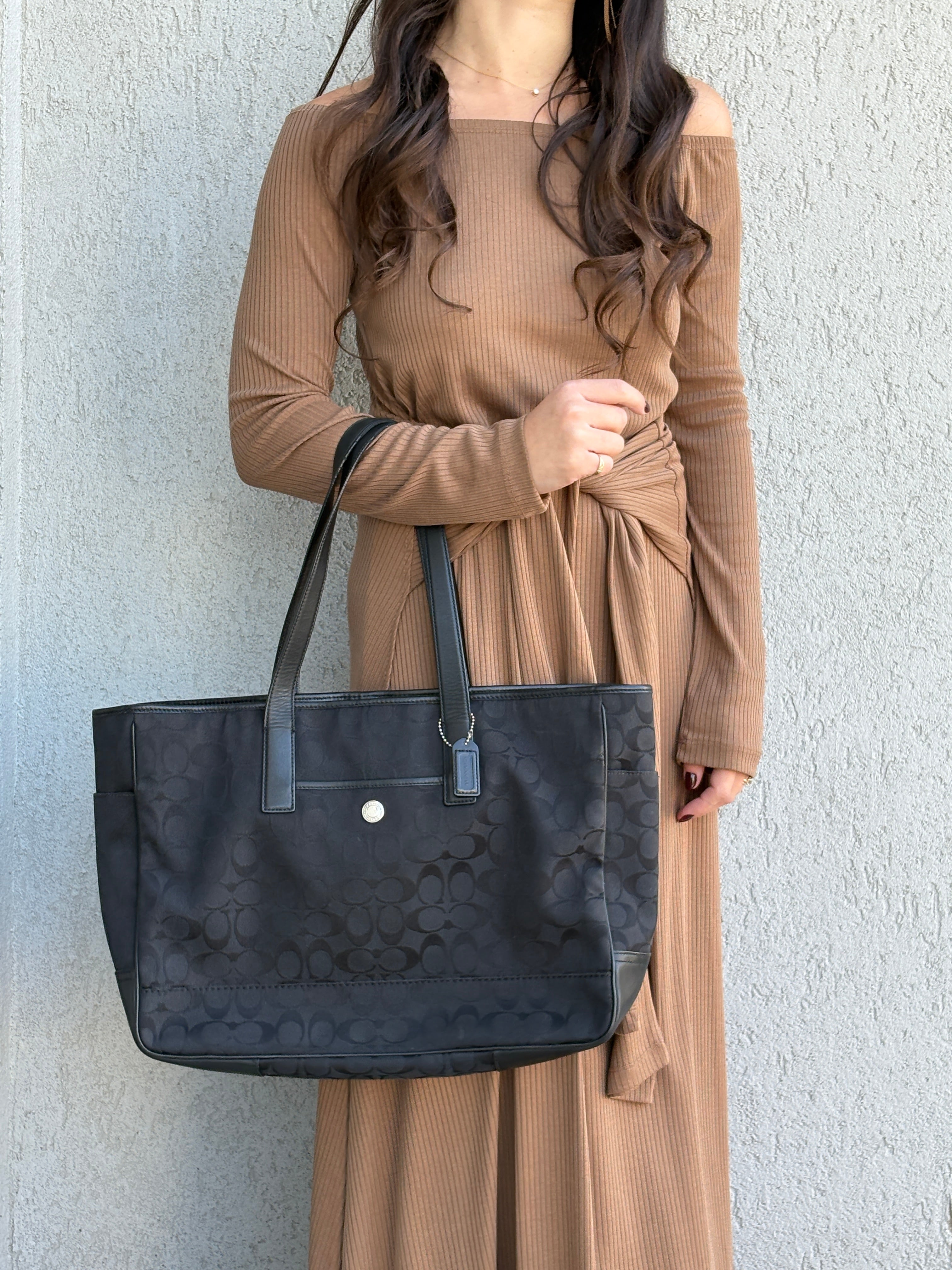 Coach Black Signature Monogram Tote Bag