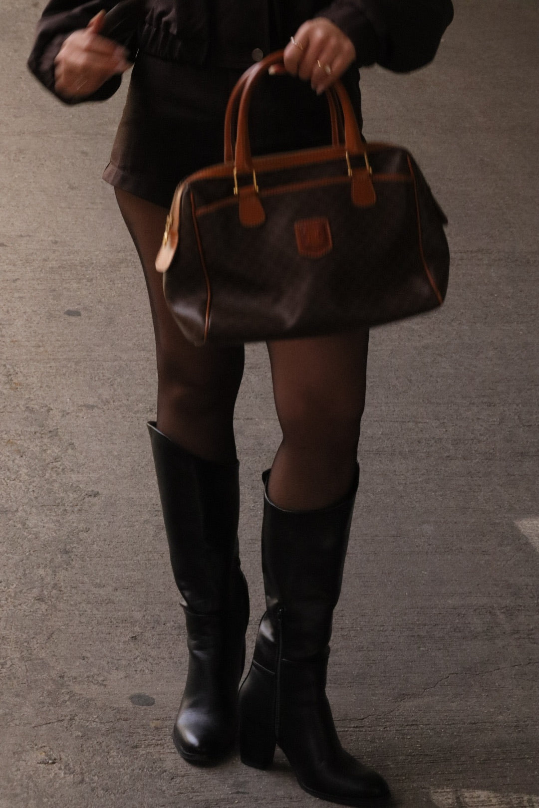 Celine Macadam Boston Hand Bag - Brown, PVC Leather