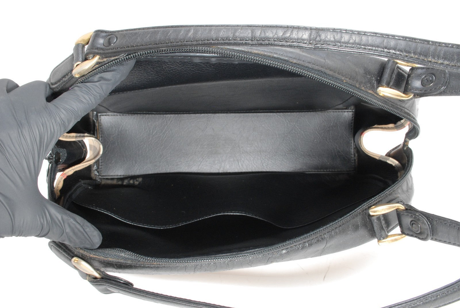 Burberry Nova Check Hand Mini Boston Bag - Black, Canvas