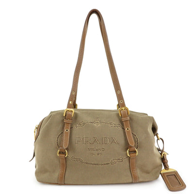 Prada Boston Bag - Beige, Canvas and Leather