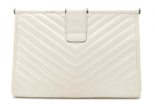 Saint Laurent Yves Saint Laurent Chevron Quilted Clutch Bag - White, Leather