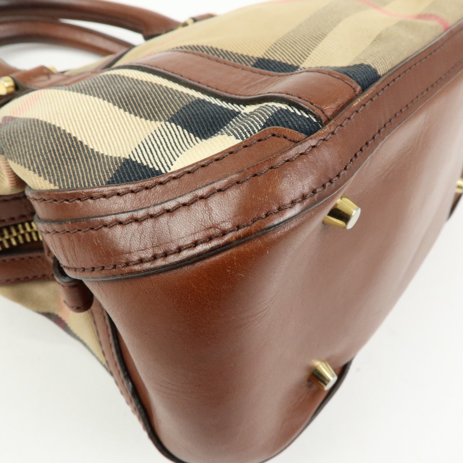 Burberry Nova Plaid Hand Bag - Beige Brown, Canvas Leather