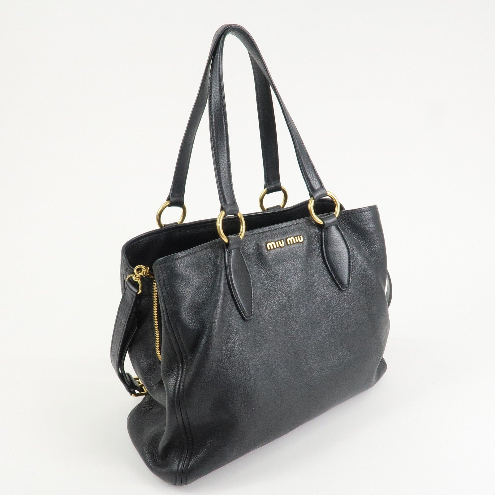 Miu Miu Logo 2Way Bag - Black, Leather 