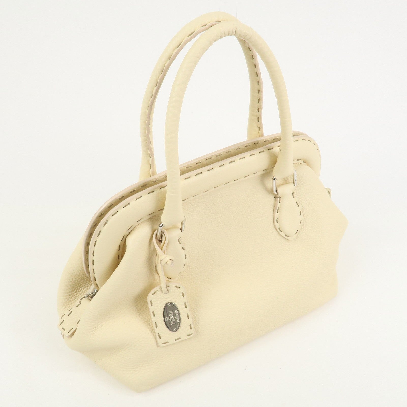 Fendi Boston Hand Bag - Cream, Leather