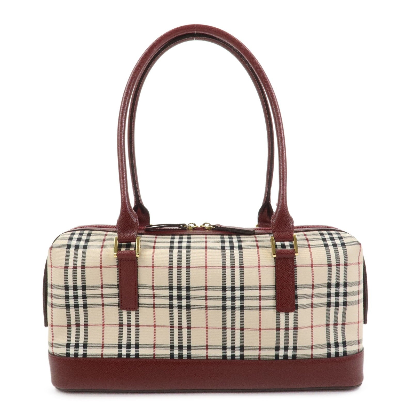 Burberry Nova Plaid Shoulder Hand Bag - Beige Bordeaux, Canvas Leather