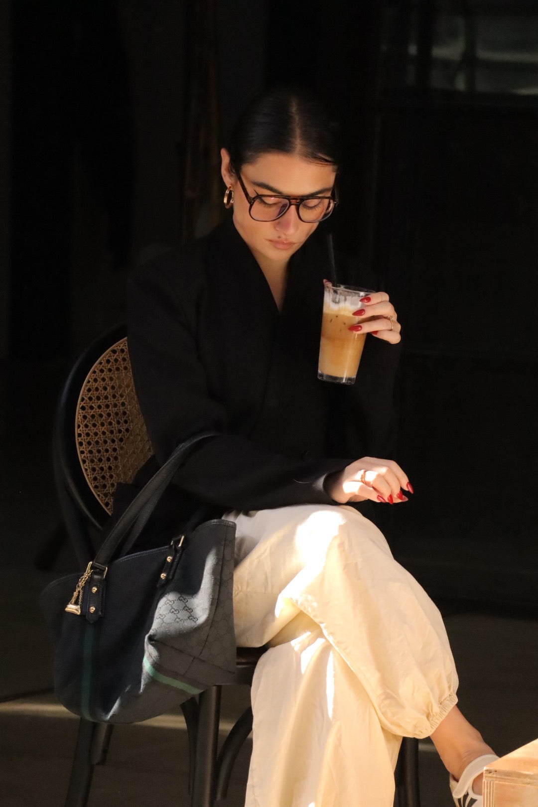 Gucci Tote Shoulder Bag - Black, Canvas Leather 