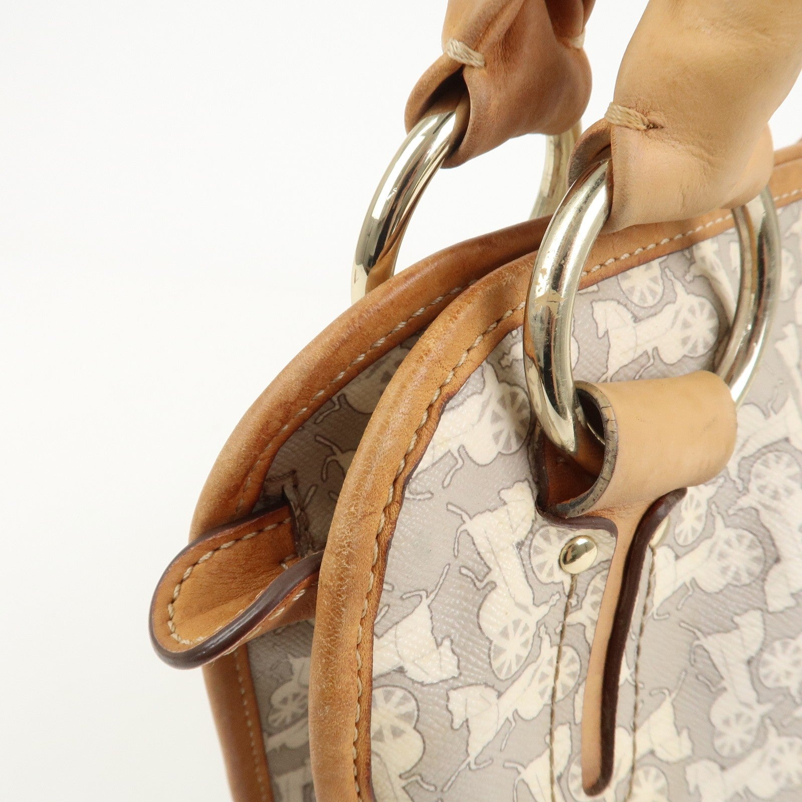 Celine Logo Hand Bag - Gray and Light Brown, Leather